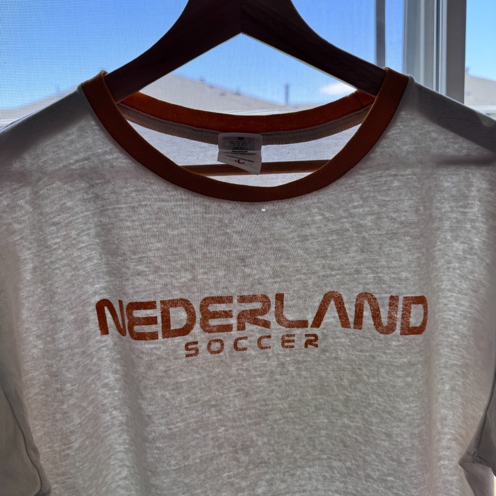 Vintage Nederland Soccer Ringer T-Shirt Mens Large White Netherlands Holland